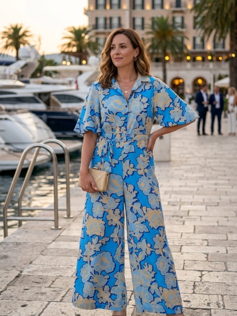 Blue Floral Wide-Leg Jumpsuit by